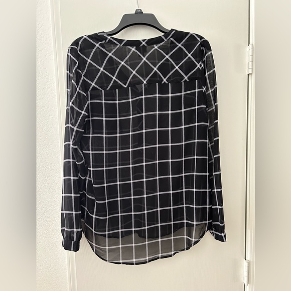 Merona Black White Stripes Long Sleeve Sheer V Neck Top Shirt. Size Medium - Picture 5 of 9